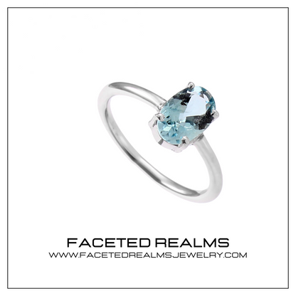 Natural Blue Aquamarine Oval Gemstone Minimalistic Ring for Women