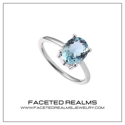 Natural Blue Aquamarine Oval Gemstone Minimalistic Ring for Women