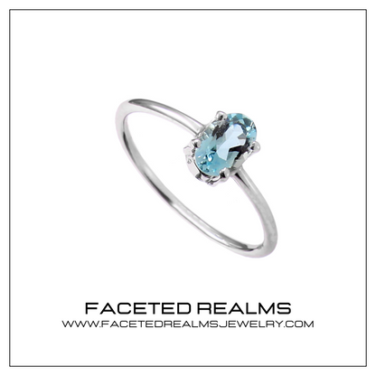 Natural Blue Aquamarine Oval Gemstone Minimalistic Ring for Women