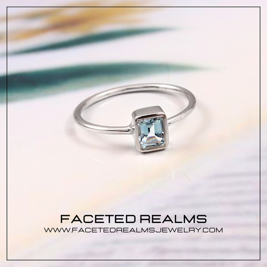 Natural Blue Aquamarine Octagon Gemstone Minimalistic Ring for Women