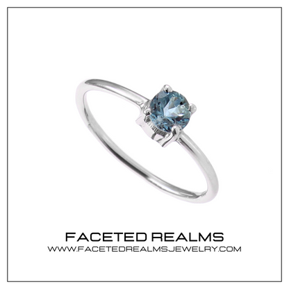 Natural Blue Aquamarine Round Brilliant Gem Minimalistic Women's Ring