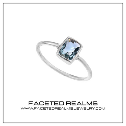 Natural Blue Aquamarine Cushion Gemstone Minimalistic Ring for Women