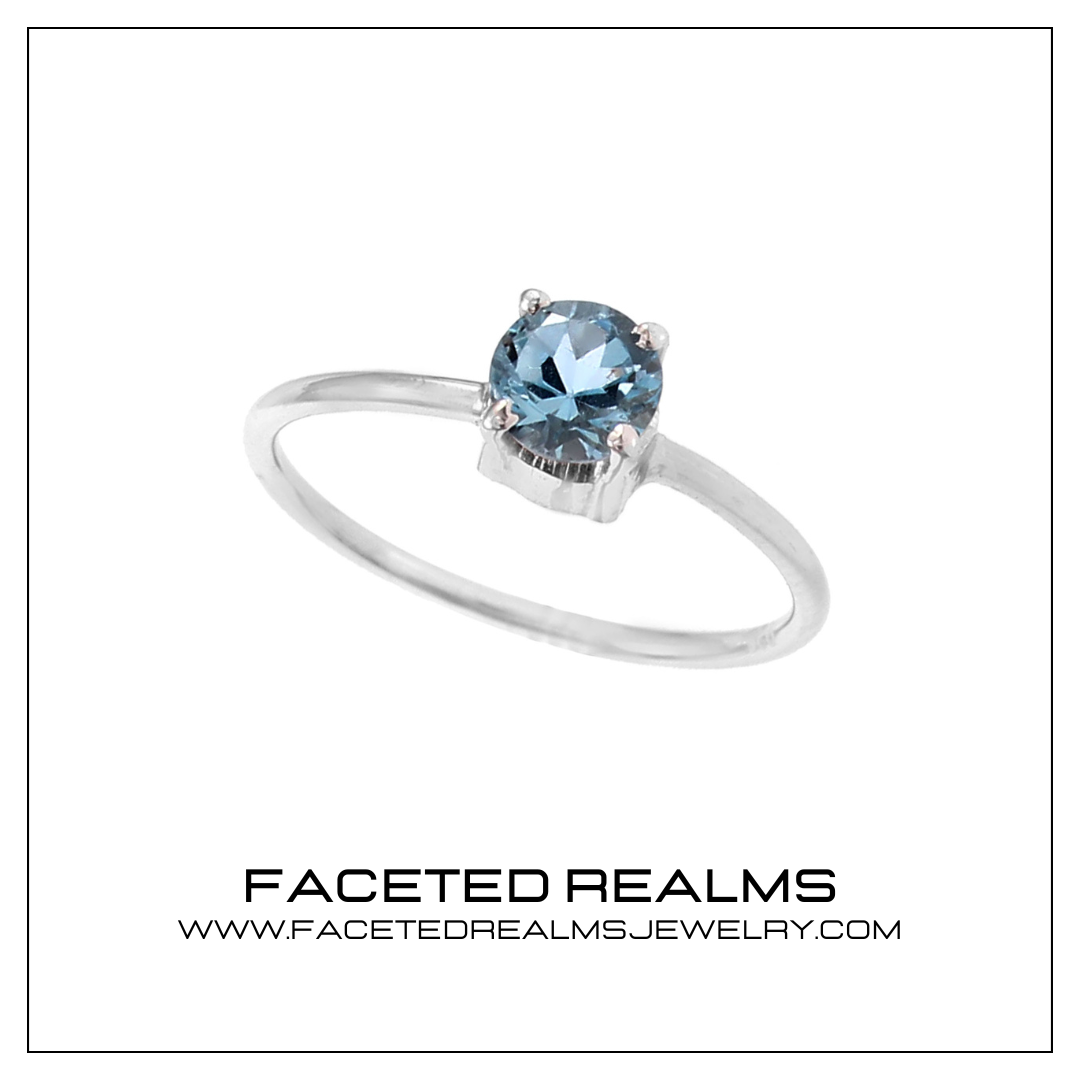 Natural Blue Aquamarine Round Brilliant Gem Minimalistic Ring for Women