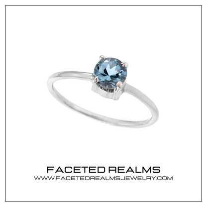 Natural Blue Aquamarine Round Brilliant Gem Minimalistic Ring for Women