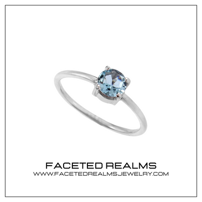 Natural Blue Aquamarine Round Brilliant Gems Minimalistic Women's Ring