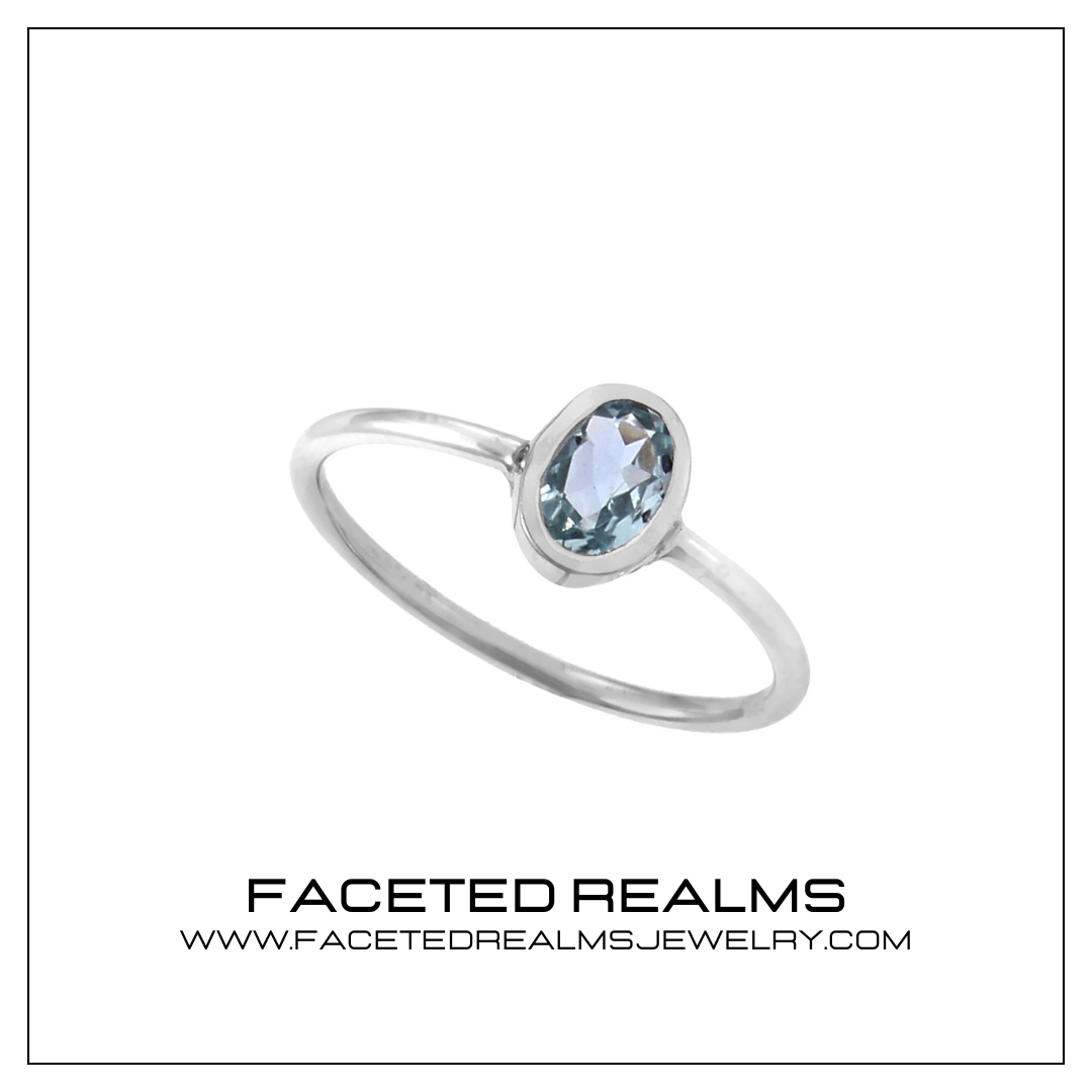 Natural Blue Aquamarine Oval Gemstone Minimalistic Ring for Women