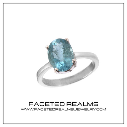 Natural Blue Included Aquamarine Gemstone Minimalistic Women's Ring