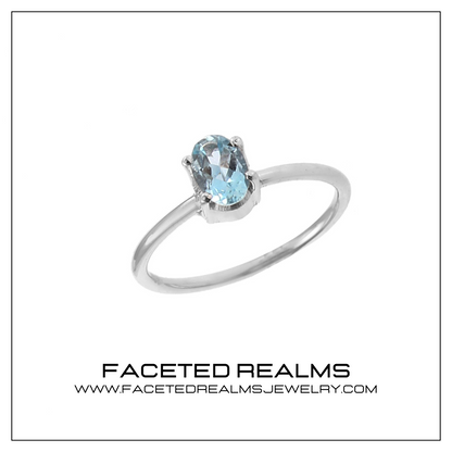 Natural Blue Aquamarine Oval Gemstone Minimalistic Ring for Women