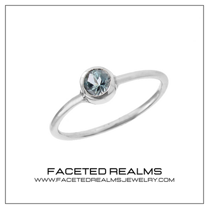 Natural Blue Aquamarine Round Brilliant Gem Minimalistic Women's Ring