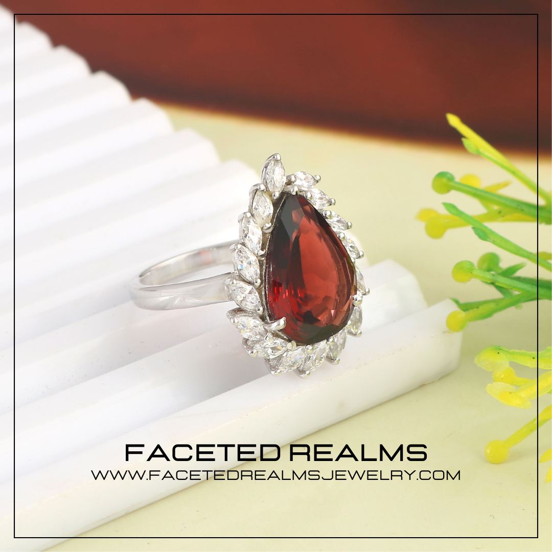 Red Garnet Gem Women's Event Ring with Marquise-Cut Cubic Zirconia