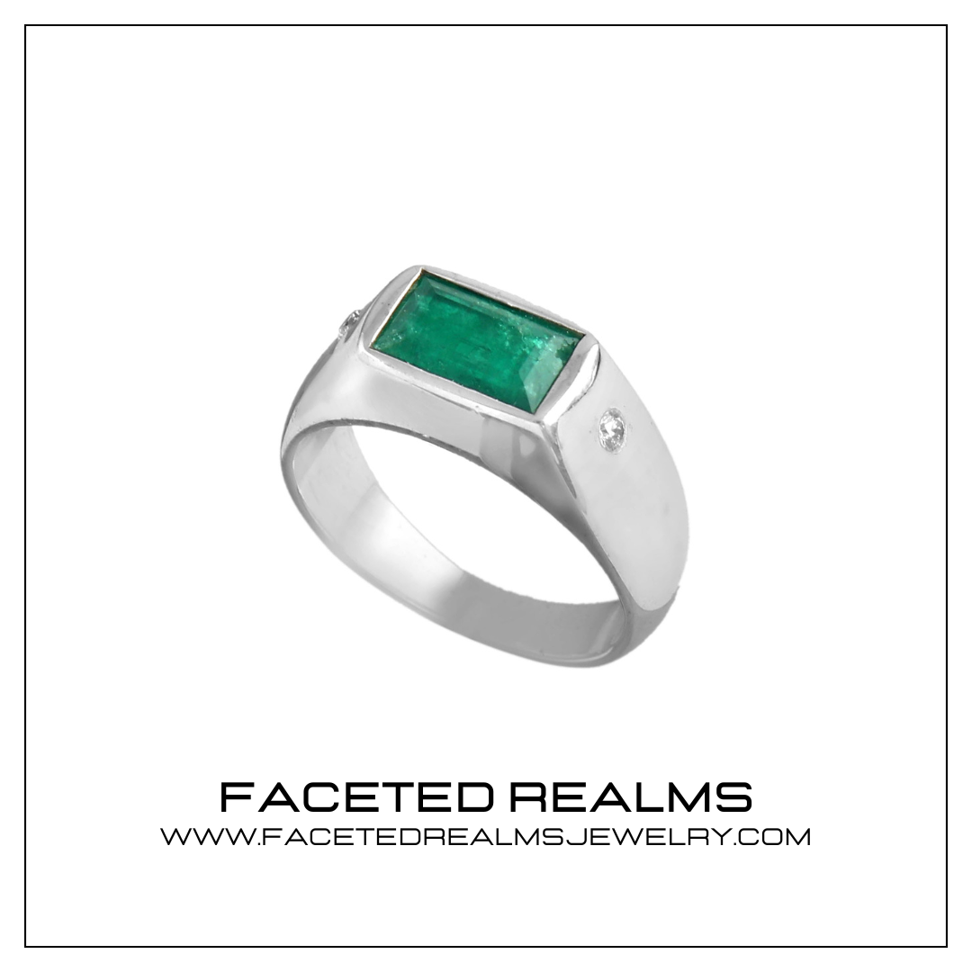 Panjshir Emerald Men's Affordable Statement Ring with Natural Diamonds