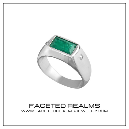 Panjshir Emerald Men's Affordable Statement Ring with Natural Diamonds