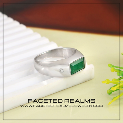 Panjshir Emerald Men's Affordable Statement Ring with Natural Diamonds