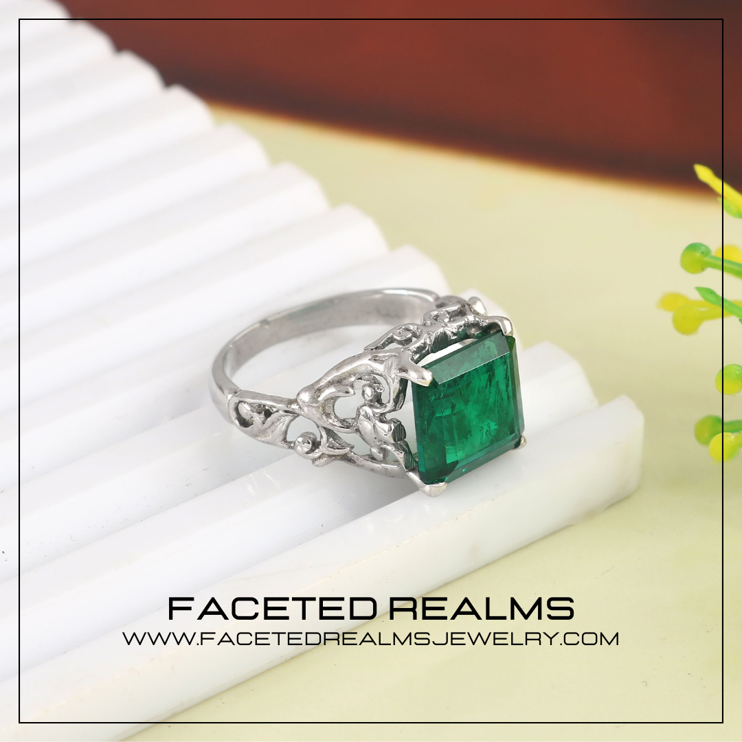 9.4 mm Lab Grown Emerald Ring for Women in 925 Sterling Silver, Hydrothermal emerald,  emerald ring for her, gift ideas  for her, designer jewelry, handmade emerald jewelry, jewelry making, ethical gemstones, gift ideas