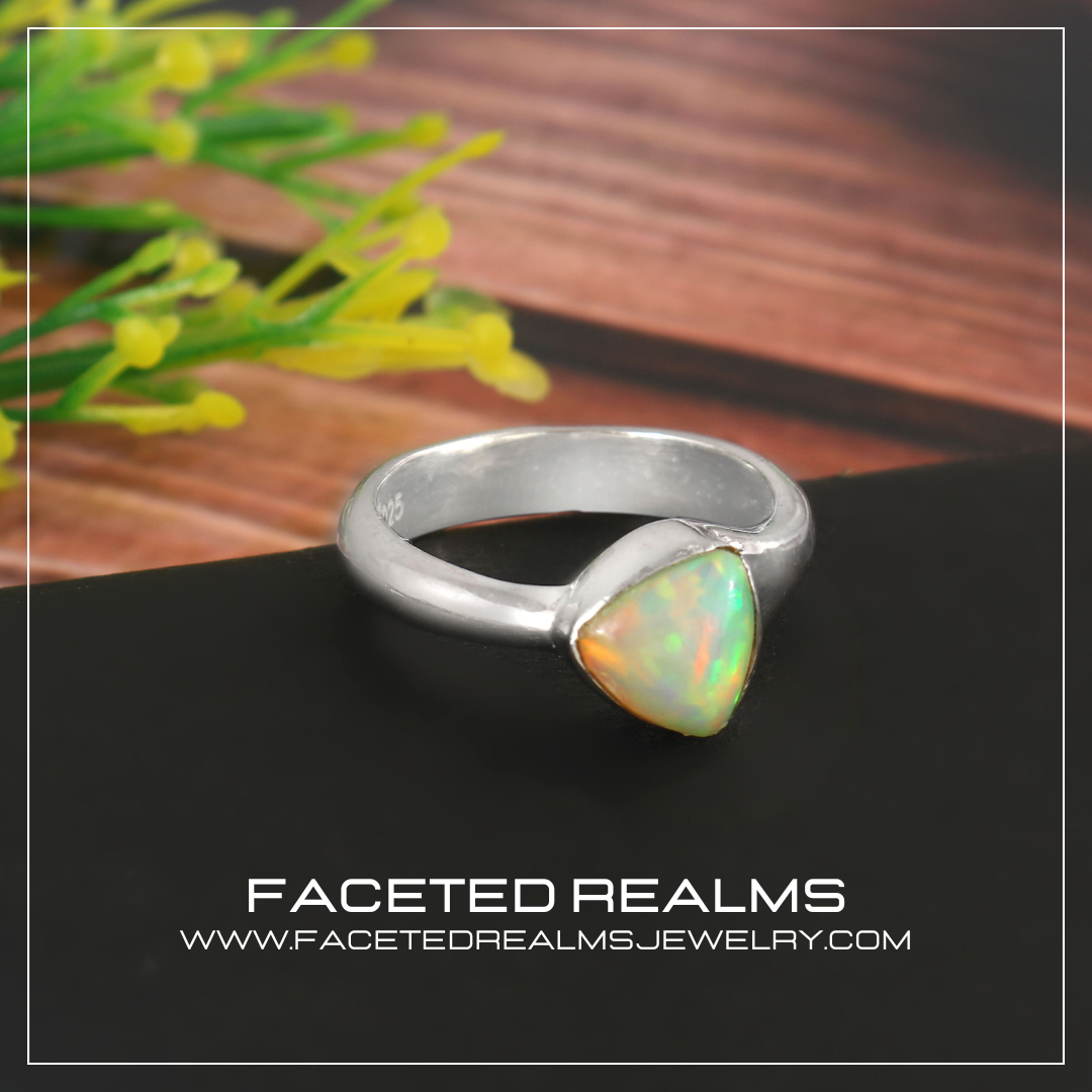 Trillion Shape Natural Ethiopian Opal Galaxy Portal Women's Ring