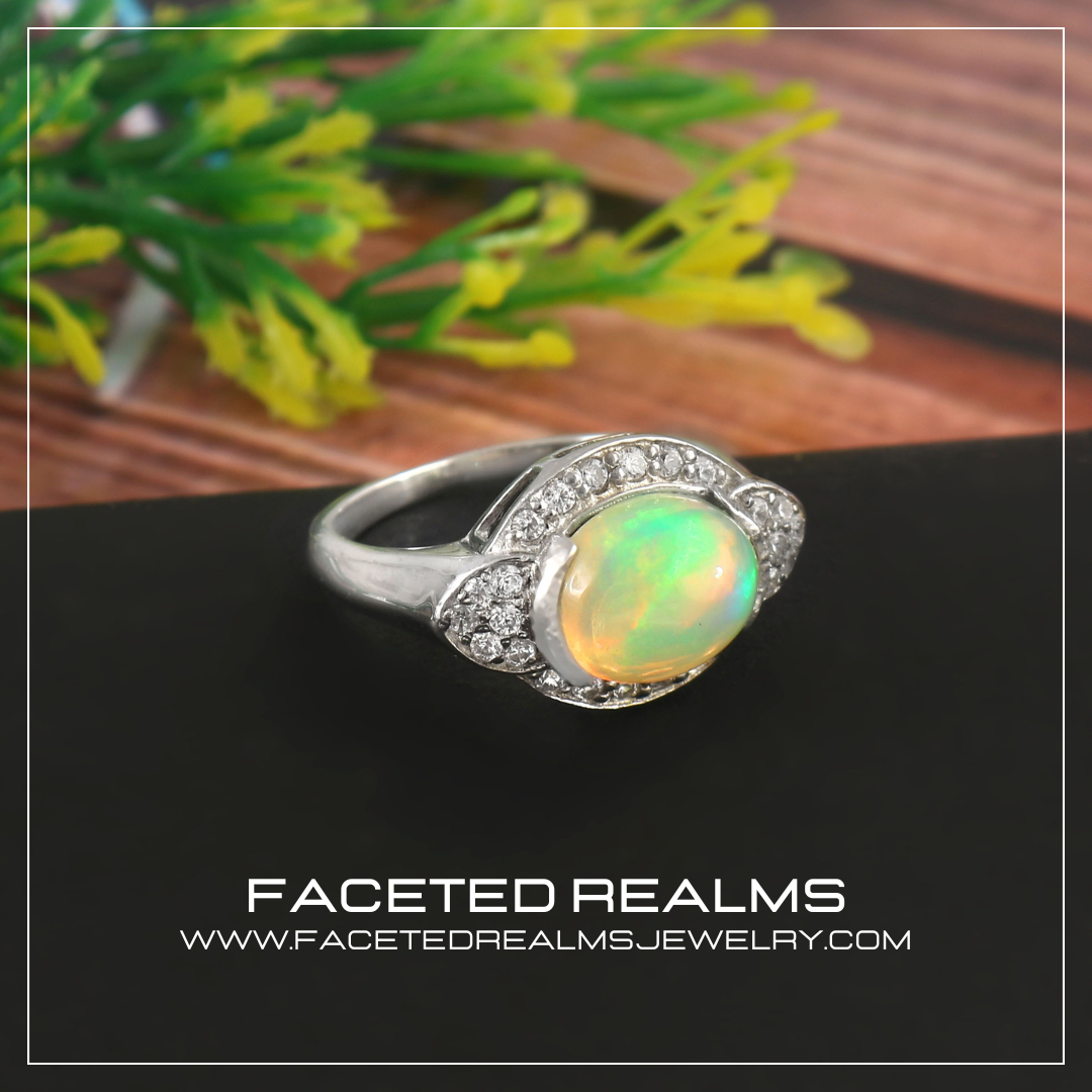 Nebula Opal Ring for Women with Exotic Petal Setting