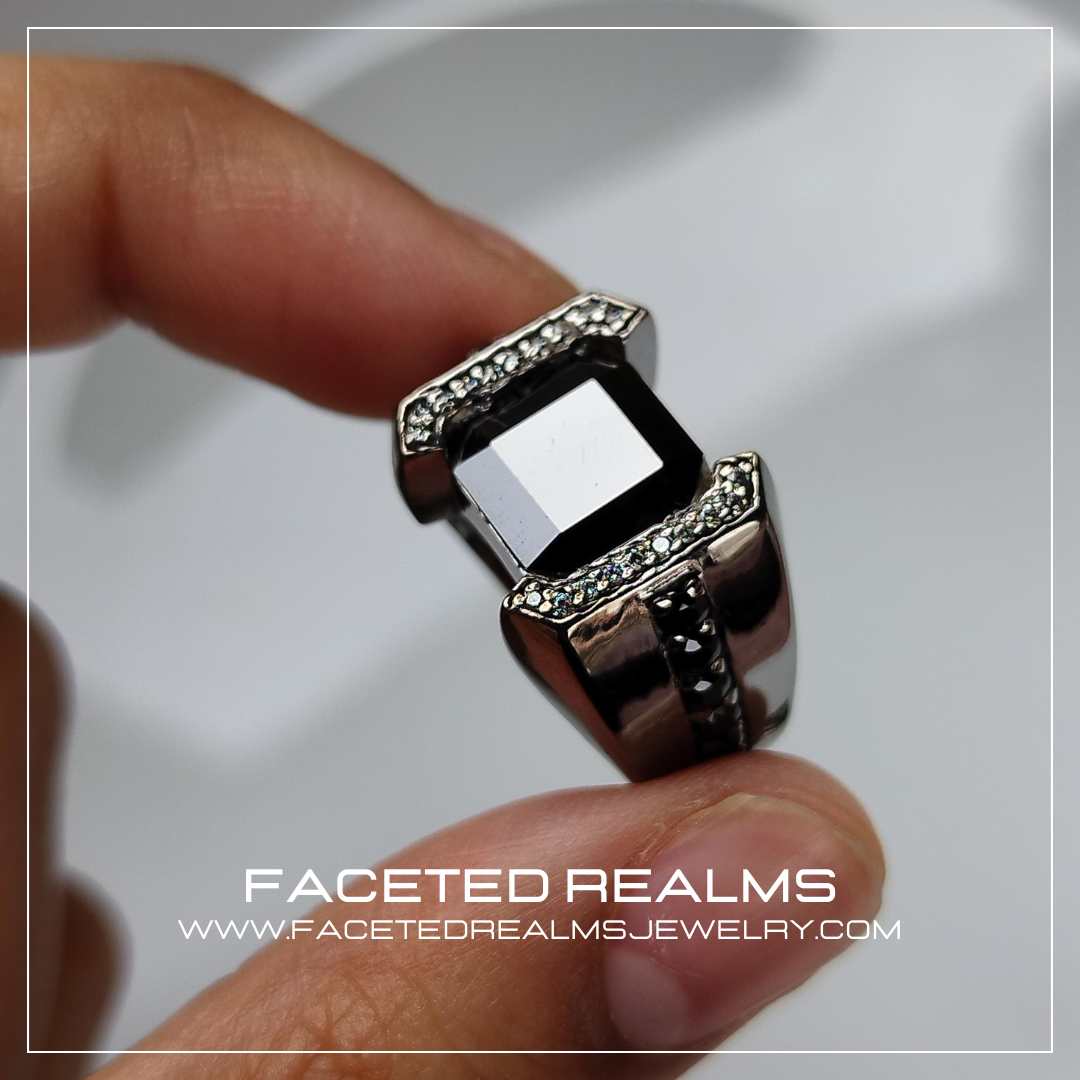 Black Spinel Formal Ring for Men 925 Sterling Silver Oxidised