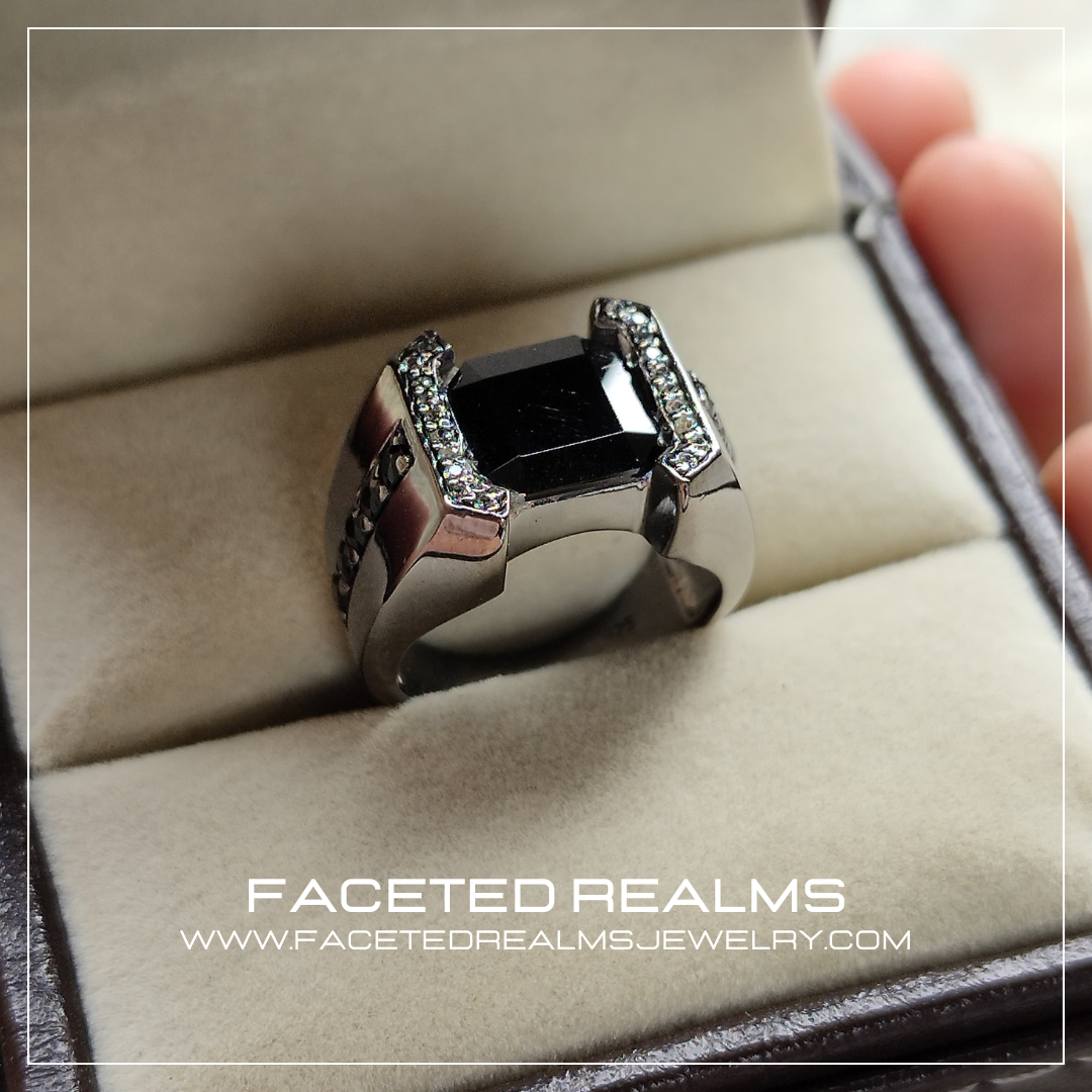 Black Spinel Formal Ring for Men 925 Sterling Silver Oxidised