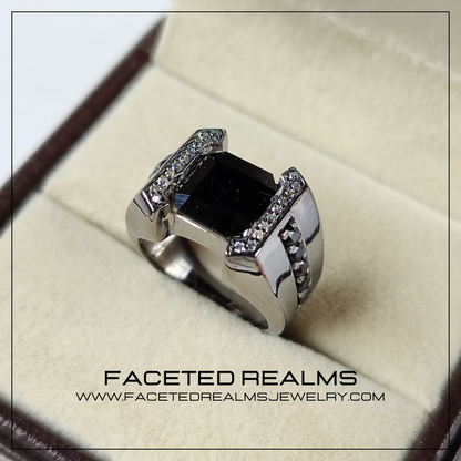 Black Spinel Formal Ring for Men 925 Sterling Silver Oxidised