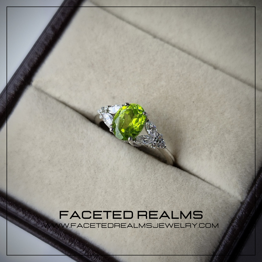 8x6 mm Natural Peridot Gemstone Ring for Women 925 Sterling Silver