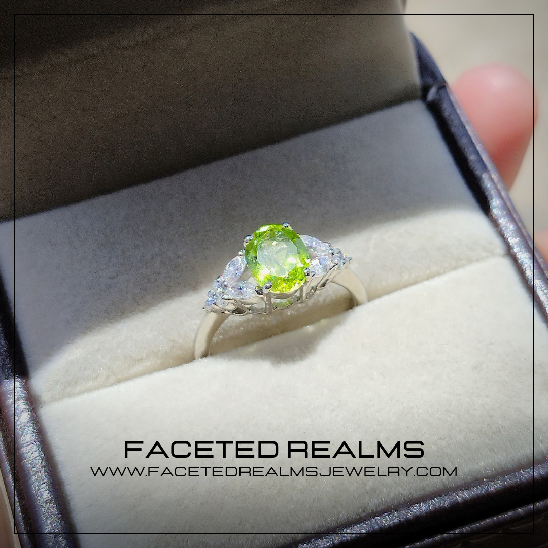 8x6 mm Natural Peridot Gemstone Ring for Women 925 Sterling Silver