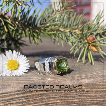 Natural Green Tourmaline Ring for Men 925 Sterling Silver