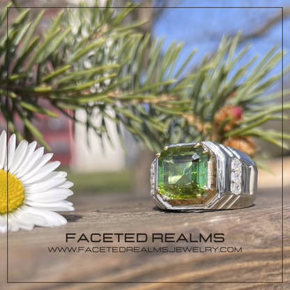 Natural Green Tourmaline Ring for Men 925 Sterling Silver