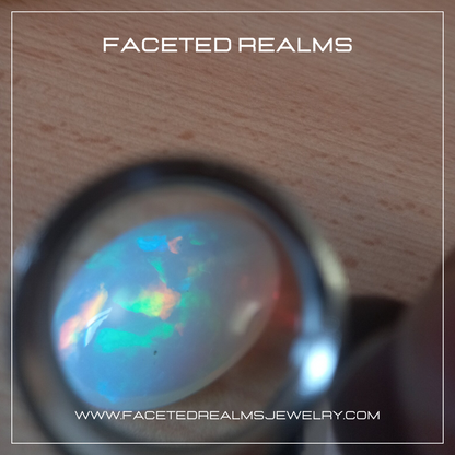 Natural White Base Ethiopian Opal Gemstone Ring Size Oval Cabochon