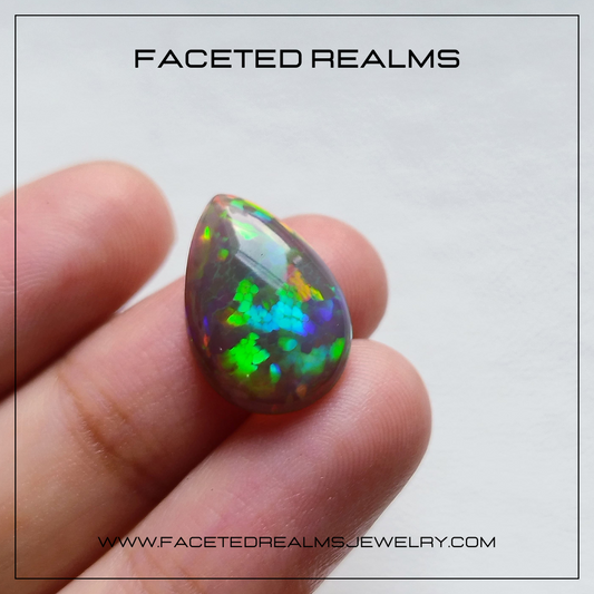 Natural Untreated Ethiopian Black Opal Gemstone Pear Cabochon