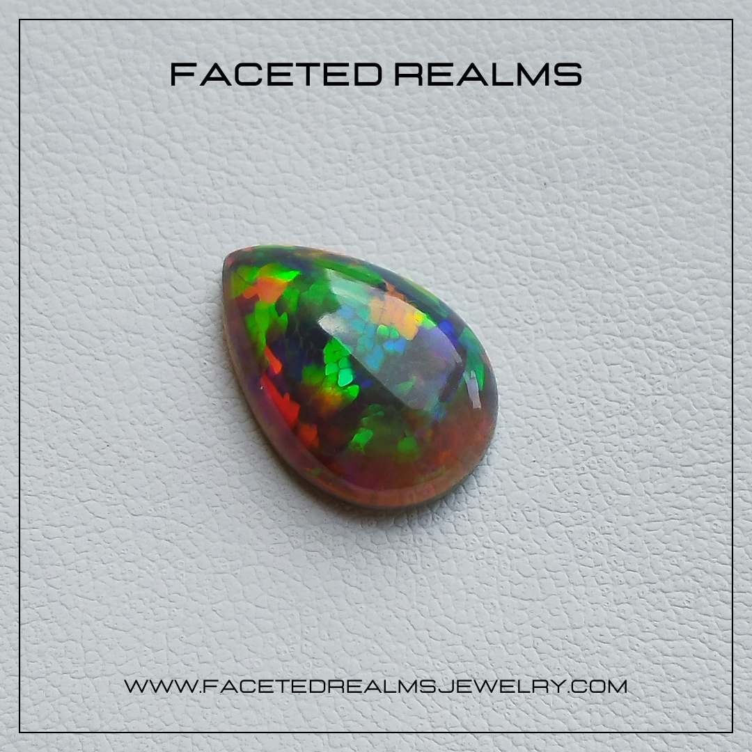 Natural Untreated Ethiopian Black Opal Gemstone Pear Cabochon