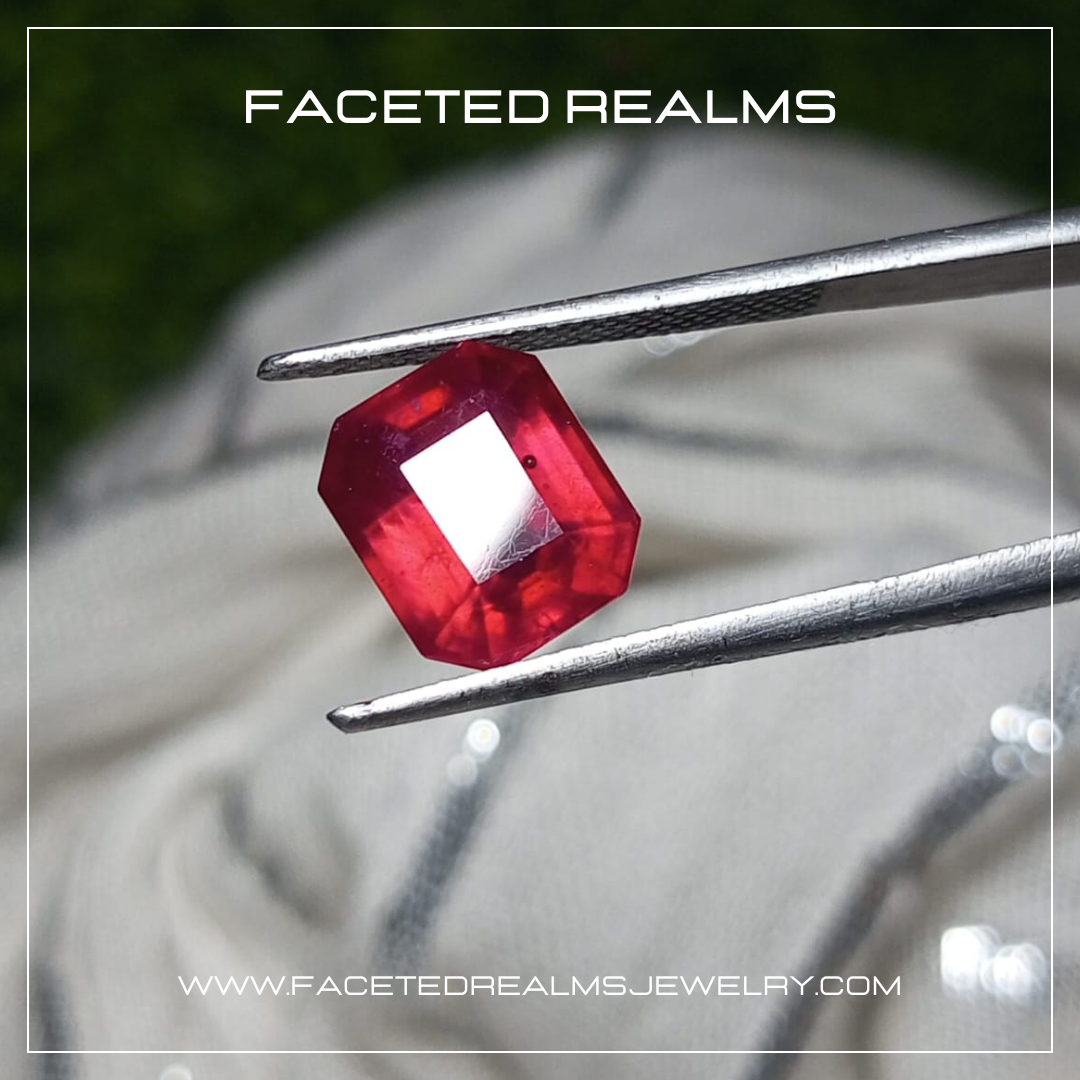 5.20 Carats Octagon Cut Royal Red Ruby Glass Filled Gemstone