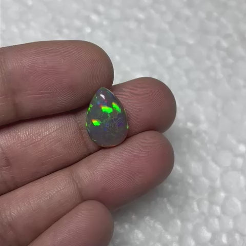 Natural Untreated Ethiopian Black Opal Gemstone Pear Cabochon