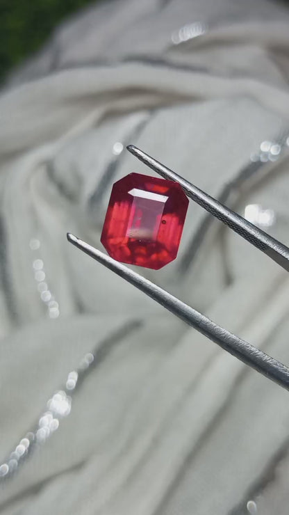 5.20 Carats Octagon Cut Royal Red Ruby Glass Filled Gemstone