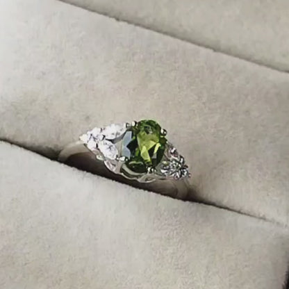 Natural Olivine Peridot Gemstone Ring for Women 925 Sterling Silver