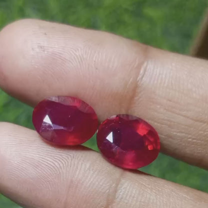 13.80 Carats Oval Rubies Gemstone Pair Glass Filled